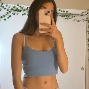 Blue lace crop tank top